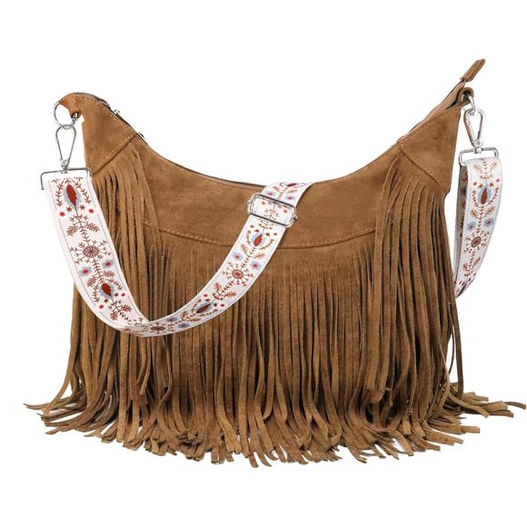 Fringe Hobo Bag Western Purse Shoulder Bag Vegan Suede Tassel Hiie :] - Picture 1 of 6